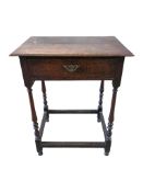 A 19th century oak side table, width 56cm, depth 41cm, height 69cm