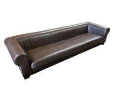 A pair of large Contemporary bespoke brown leather settees, width 350cm, depth 105cm, height 70cm