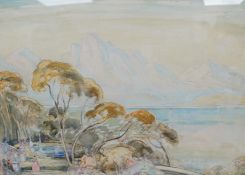 Herbert James Gunn (1893-1964), mountainous lakeside landscape, signed, watercolour, 38 x 52cm