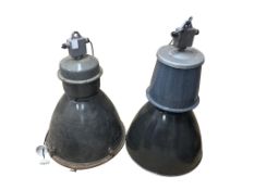 Two industrial style lights, largest diameter 52cm, height 85cm