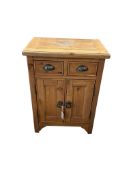 A small reproduction two drawer side cabinet, width 53cm, depth 35cm, height 72cm