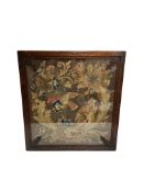 A framed wool-work needlepoint panel, birds amid scrolling foliage, Continental European, late