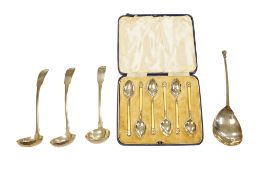 A pair of George IV Scottish silver fiddle pattern toddy ladles, by Andrew Wilkie, mark also for