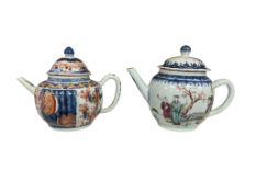 Two Chinese export porcelain teapots and covers, 18th century: one Imari-palette, lobed, with