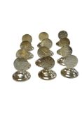A set of twelve Chinese Export sterling menu holders, engraved with flowers, by Wai Kee, Hong