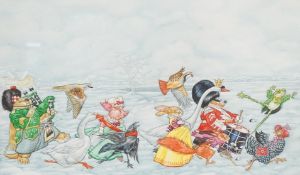 Angel Dominquez, Spanish illustrator, from a children's book; cover from 12 Days of Christmas,