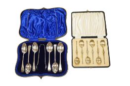 A cased set of six late Victorian silver Old English pattern teaspoons, with sugar tongs, John