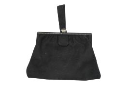 Art Deco evening bag, early 20th century, in black suede, set with marcasites and a pyramidal onyx
