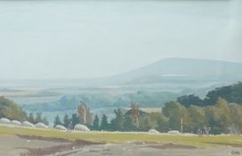 Janet Cree (1910-1992), study of sheep on the downs at Glynde with view to Firle Beacon, signed,