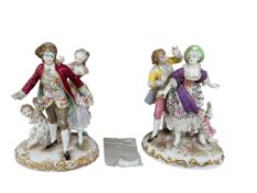 A pair of Bloch and Cie, Paris porcelain masked figure groups, c.1887, largest 22cm high