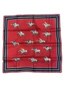 A Daniel La Foret silk scarf decorated with horses, in slip case, scarf 77cm x 75cm