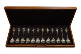 A modern cased set of twelve silver 'The Royal Society for the Protection of Birds' spoon