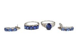 Two recent 9ct white gold and kyanite rings including a five stone half hoop, size N, and a pair