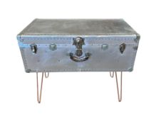 An aviator style aluminium steamer trunk console table, width 92cm, depth 51cm, height 74cm