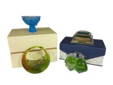 Four pieces of Tittot (Taiwan) art glass, comprising: a blue footed lotus-form bowl, boxed; a