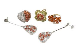 A collection of recent gem set jewels, to include a 9ct gold, beryl, orange and white sapphire
