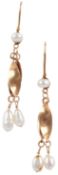 A pair of cultured pearl earrings, each of foliate design, suspending cultured pearls, mounted in