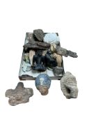 A group of Egyptian and Pre-Columbian style artefacts, including a small faience shabti, small