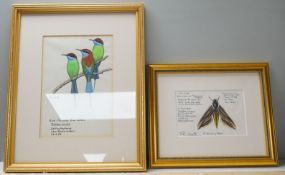 Sir Peter Markham Scott, ‘Blue throated bee-eaters’, signed, inscribed and dated 29.4.79, gouache,