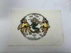 Helen Hyde (American, 1868–1919), The Furious Dragon, signed in pencil, 1914, woodcut on light Japan