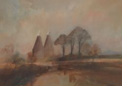 Ken Hildrew (b.1934), Oast Houses, signed, pastels, 49 x 70cm