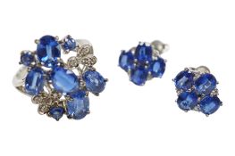 A recent 9ct white gold kyanite and simulated diamond cluster set demi parure, comprising a dress