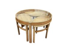 A mid century Nathan teak 'Trinity' nest of tables, diameter 82cm, height 51cm