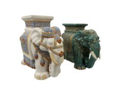 Two Chinese glazed pottery elephant seats, larger 43cm high