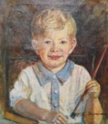 Zabelle C. Boyajian (1873-1957), ‘The Boy Artist’, signed, oil on canvas, 45 x 39cm