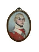 Manner of Frederick Buck, early 19th century portrait miniature of a gentleman wearing military