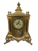 A French ormolu mantel clock marked Mougin with enamelled Arabic dial, height 44cm.