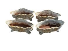A set of four Victorian style white painted cast iron oval planters, width 48cm, depth 20cm,