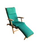 A John Lewis brass mounted teak steamer chair with cushion