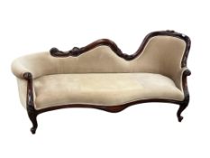 A Victorian style mahogany chaise longue, width 200cm, depth 66cm, height 86cm