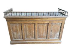 A 19th century French elm and fruitwood shop counter, width 166cm, depth 67cm, height 100cm
