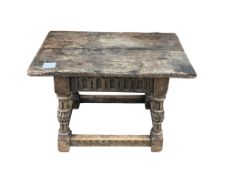 A James 1st style carved oak joint stool, width 55cm, depth 29cm, height 45cm