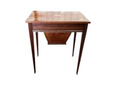 An Edwardian inlaid mahogany work table, width 62cm, depth 42cm, height 74cm