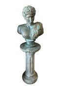 A painted composition classical style bust on fluted pedestal, height 128cm