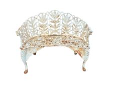 A Coalbrookdale style painted cast iron garden bench, width 110cm, depth 50cm, height 88cm