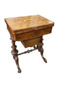 A Victorian burr walnut Tunbridge Ware inlaid work and games table with backgammon and chess
