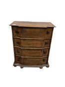 An Italian walnut chest of four drawers, width 72cm, depth 40cm, height 84cm