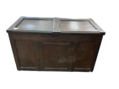 A 17 / 18th century oak coffer, width 100cm, depth 50cm, height 57cm