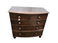 A Victorian mahogany bowfront chest of drawers, width 106cm, depth 55cm, height 102cm