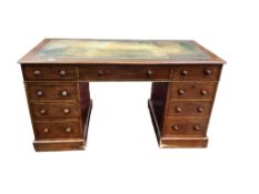 A Victorian mahogany twin pedestal desk, width 136cm, depth 68cm, height 72cm