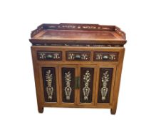 A late 19th century Chinese rosewood and bone inlaid side cabinet, width 89cm, depth 51cm, height 93