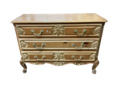 A French Louis XVI style pine commode, width 120cm, depth 49cm, height 86cm