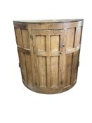 A 19th century pine demi-lune cupboard, width 106cm, depth 39cm, height 112cm
