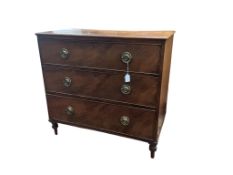 A small Regency mahogany three drawer chest, width 94cm, depth 49cm, height 88cm