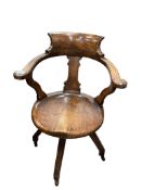 A Victorian oak swivel desk chair, width 64cm, depth 50cm, height 90cm