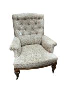 A Victorian armchair, width 77cm, depth 66cm, height 90cm